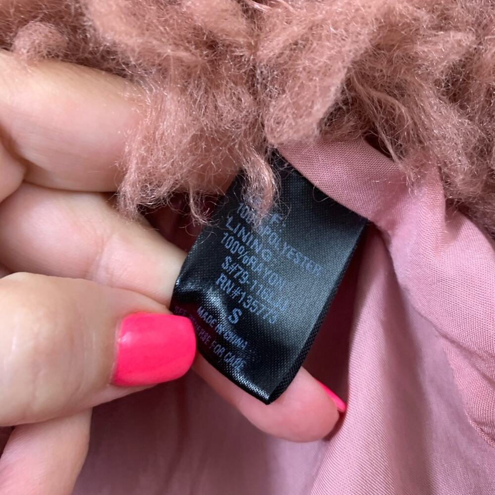 Vici Faux Fur Shag Mauve Pink Crop Bell Sleeve Jacket - Picture 3 of 6